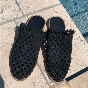 Free People Black Woven Mules